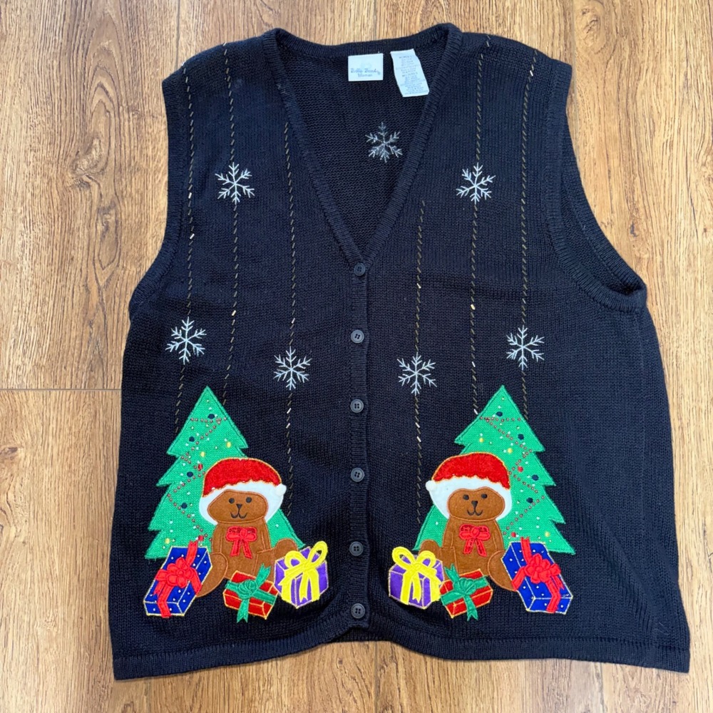90s Bobbie Brooks Christmas Sweater Vest Womens 18W/20W Teddy Bears Snowflakes